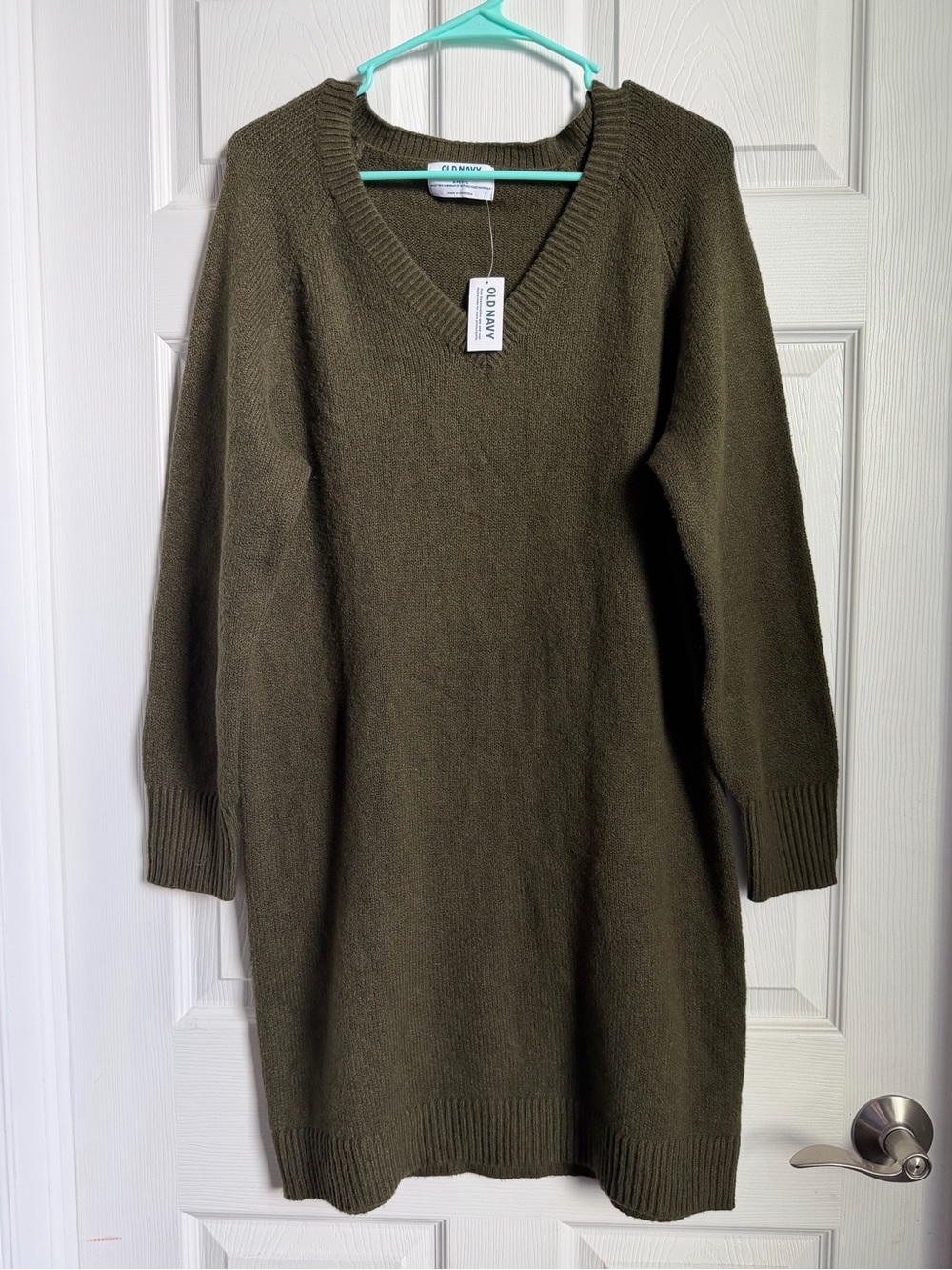 Old Navy Olive Green V-Neck Women's Sweater Dress
